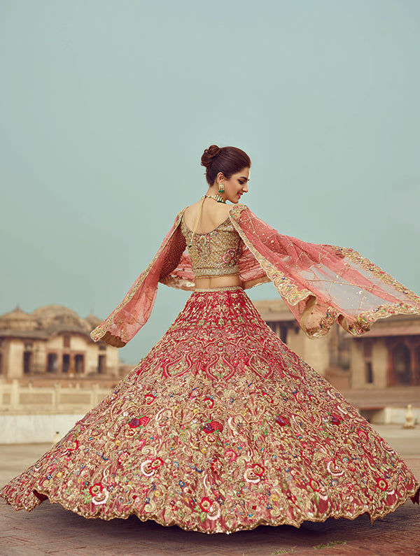 Royal Pink Pakistani Bridal Dress Lehenga Choli in United States