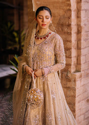 Royal Wedding Pishwas Lehenga Golden Pakistani Bridal Dress