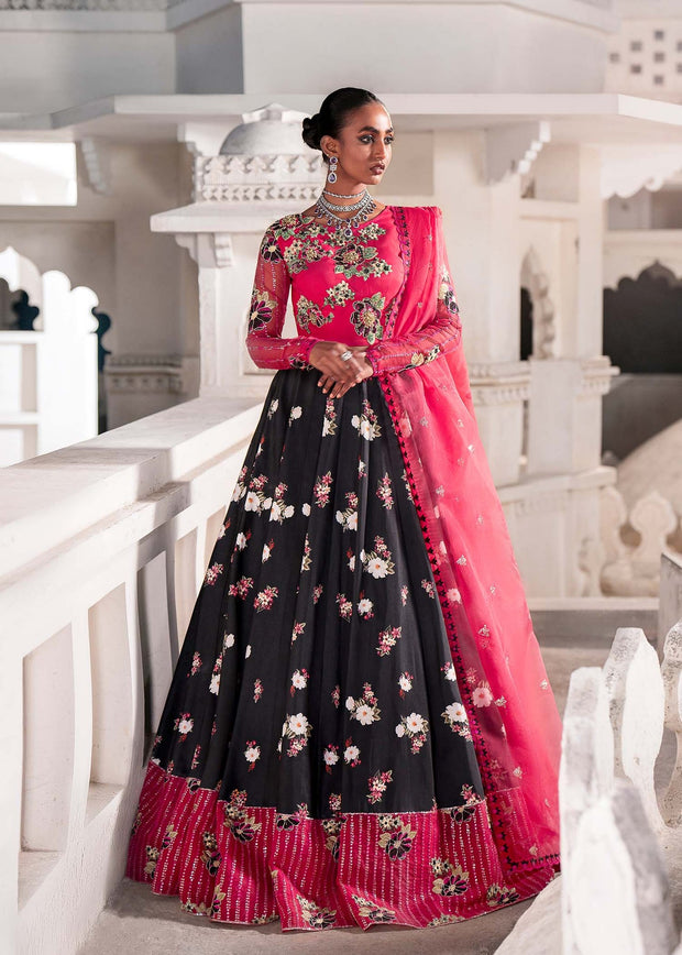 Shocking Pink Contrast Embroidered Pakistani Wedding Lehenga Choli