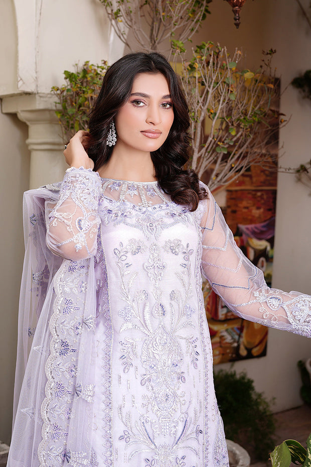 Shop Elegant Lilac Embroidered Pakistani Party Dress in Kameez Gharara Style