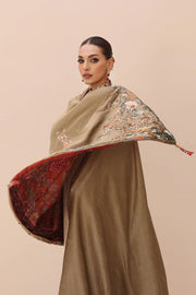 Shop Gold Heavily Embroidered Pakistani Salwar Kameez with Enchanting Shawl 2023