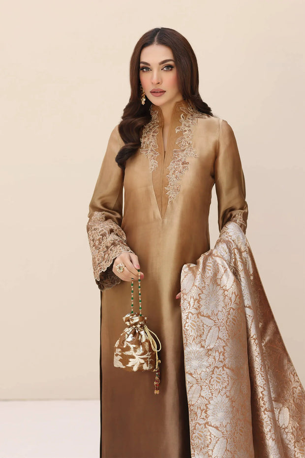 Shop Luxury Bronze Shade Embroidered Pakistani Salwar Kameez Dupatta Suit