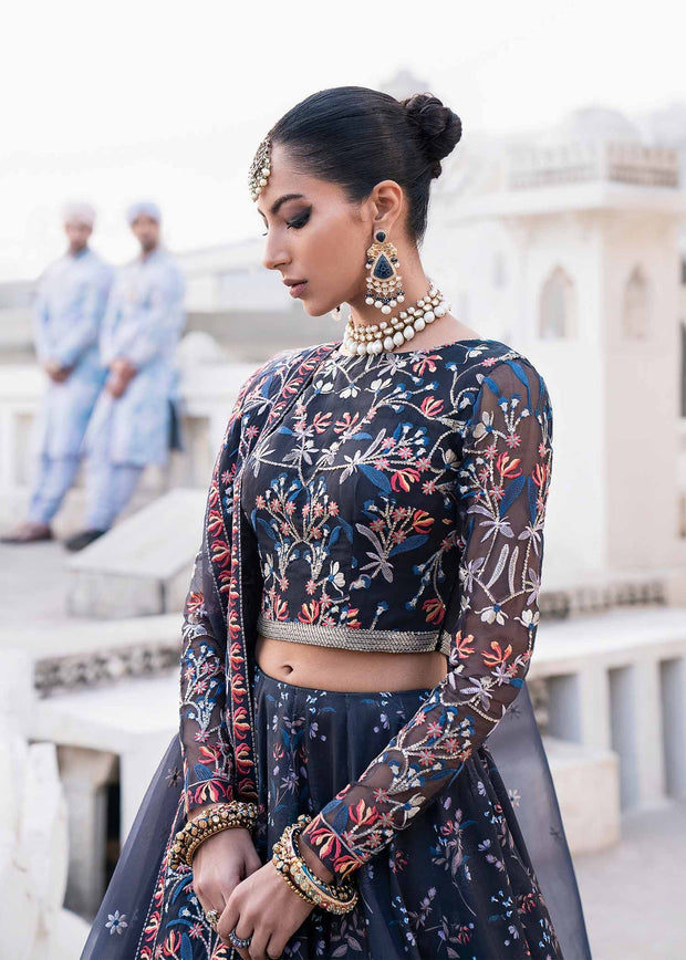 Shop Luxury Greyish Black Embroidered Pakistani Wedding Dress Lehenga Choli