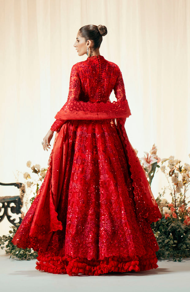 Shop Royal Deep Red Net Embellished Pakistani Wedding Dress Pishwas Frock
