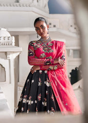 Shop Shocking Pink Contrast Embroidered Pakistani Wedding Lehenga Choli