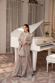 Shop Silver Grey Heavily Embellished Gown Frock Pakistani Wedding Dress