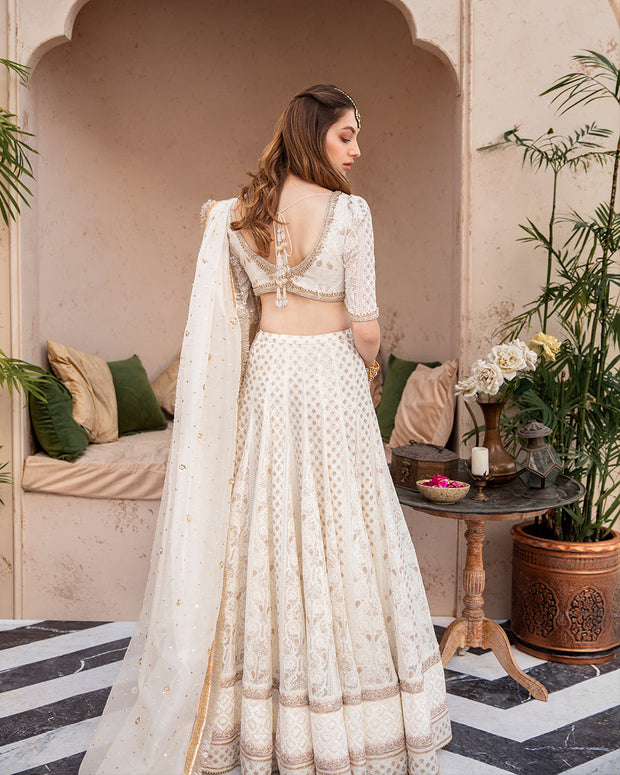 Stylish Off White Embroidered Pakistani Bridal Dress Lehenga Choli in USA