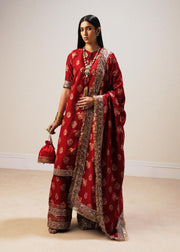 Traditional Look Red Embroidered Pakistani Wedding Dress Salwar Suit