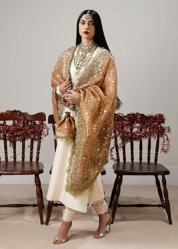 Try Ivory Silk Embroidered Pakistani Wedding Dress in Kameez Pajama Style