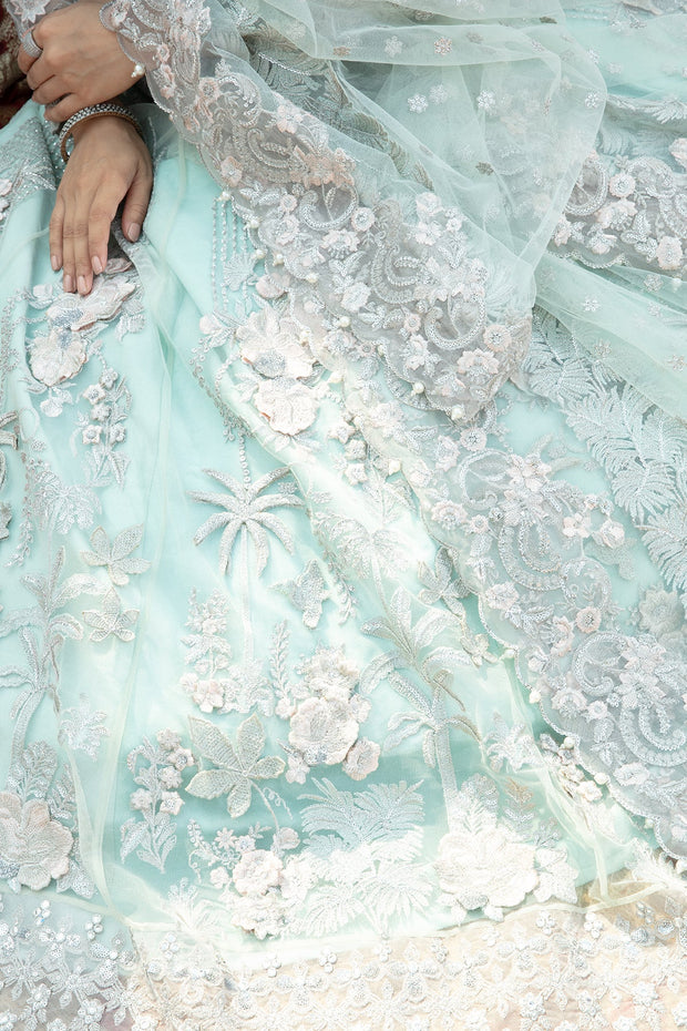 Try Luxury Embellished Ice Blue Pishwas Frock Pakistani Party Dress