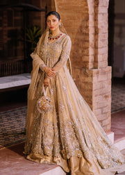 Wedding Pishwas Lehenga Golden Pakistani Bridal Dress