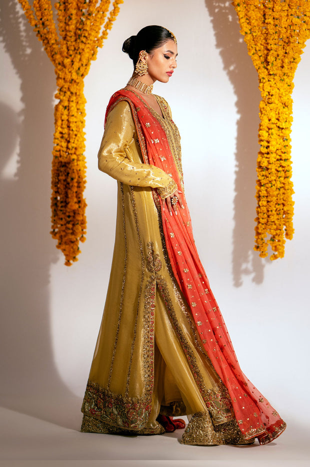 Yellow Mehndi Dress in Kameez Trouser Dupatta Style Online