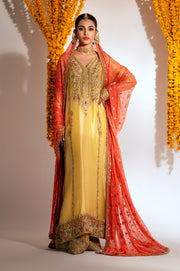 Yellow Mehndi Dress in Kameez Trouser Dupatta Style