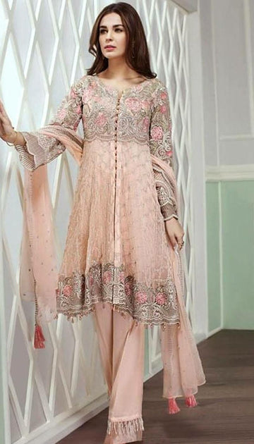 Beautiful Chiffon Dress by Jazmin in Baby Pink Color – Nameera by Farooq