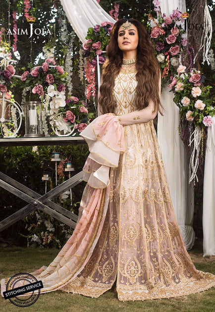 asim jofa pink dress AJLFC-02  Asim Jofa Pink Organza 2-Piece Stitched Cape Dress Online