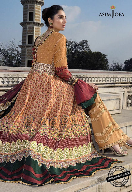 open lace back dress Asim Jofa Chiffon, Organza, Pink & Orange Jhilmil Collection – Sara Clothes main image 1