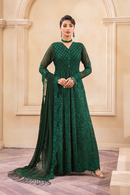 Bottle Green Pakistani Dress with Embroidery #PF442