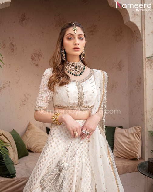 Latest Lehenga Choli Off White Pakistani Bridal Dress Online