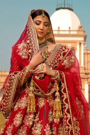 Bridal Pishwas with Gharara Red Pakistani Bridal Dress