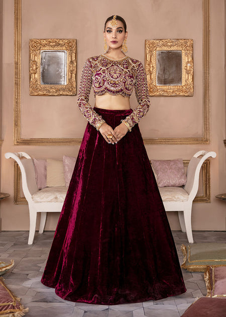 Buy Bridal Wedding Dress in Velvet Lehenga and Choli Style