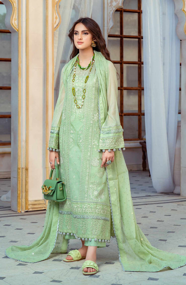 Cotton Net Kameez Trouser Dupatta Pakistani Embroidered Dress