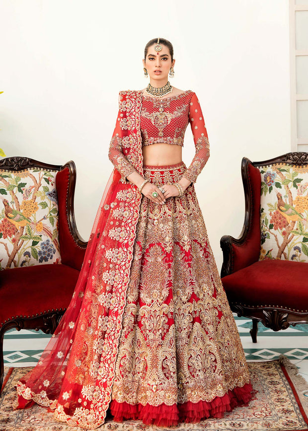 Designer Golden Red Lehenga Choli for Indian Bridal Wear