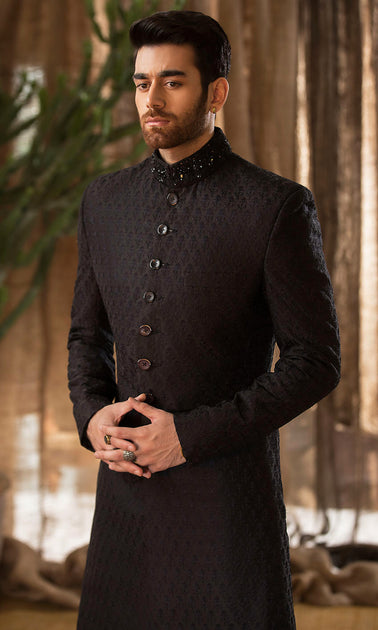 Embellished Designer Groom Black Sherwani for Wedding Wear