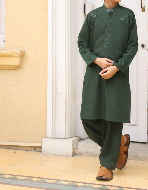 Designer boy dress in flag green color for casual wear – Nameera by Farooq Designer boy dress in flag green color for casual wear – Nameera by Farooq