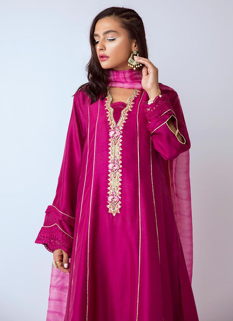 Designer cotton net dresses thread and pearl embroidered Nameera by Farooq