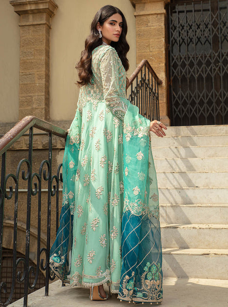 Elegant Pakistani Maxi Dress In Mint Green Color Online LARGE Elegant Pakistani Maxi Dress In Mint Green Color Online LARGE