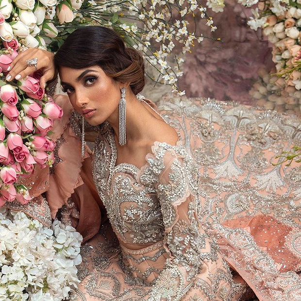 Embellished Dark Peach Lehenga for Indian Bridal Wear 2022