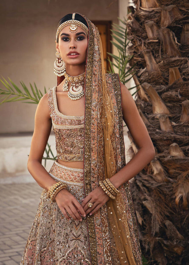 Embellished Gold Lehenga Choli Pakistani Wedding 2023