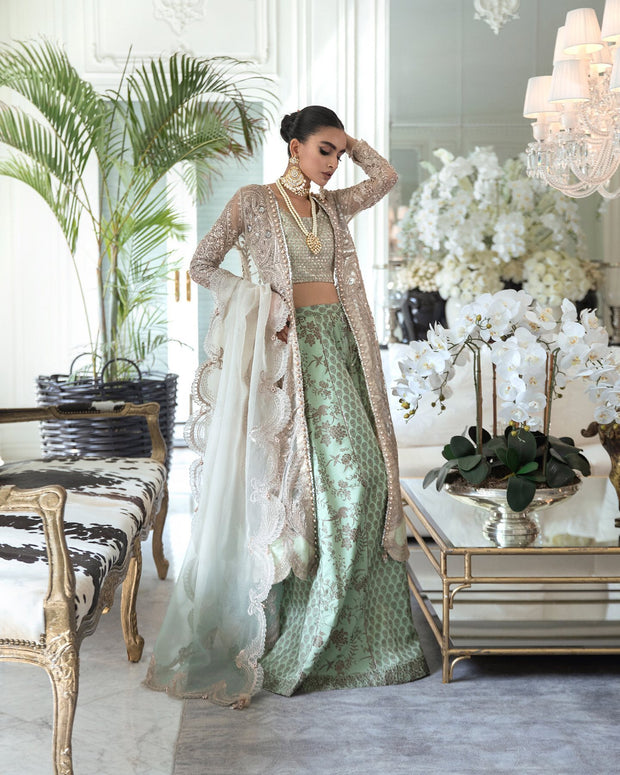 Embellished Indian Bridal Wear Gown with Trouser Choli