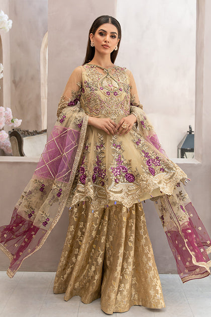 Royal Embroidered Pakistani Frock Sharara Dress for Eid Nameera