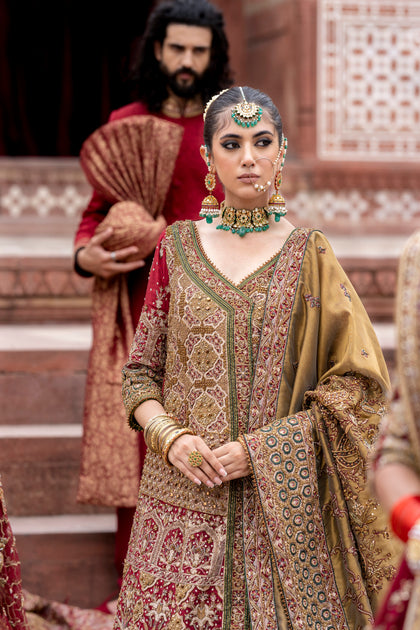 Golden Maroon Lehenga Bridal Pakistani Wedding Dresses Custom Size