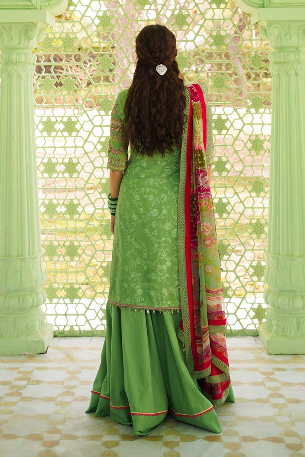 Green Kameez Sharara Suit for Pakistani Party Dress