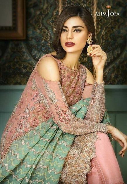 asim jofa green dress AJJM-19 EMBROIDERED CHIFFON , ORGANZA 3 PCS