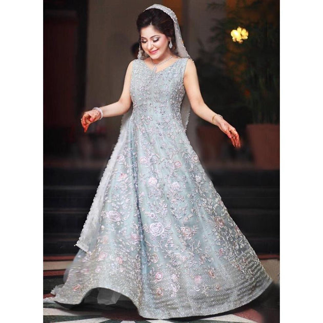 Gray blue maxi best sale dress