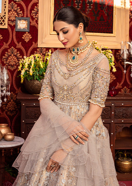 Designer Embellished Indian Wedding Party Dress in Silver Long Frock Nameera by Farooq Designer Embellished Indian Wedding Party Dress in Silver Long Frock Nameera by Farooq