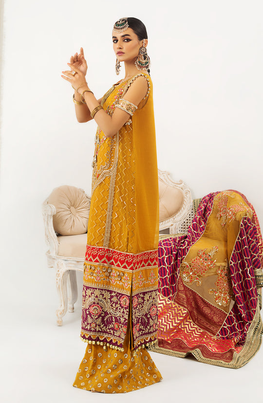 Kameez Trouser Mehndi Dress in Yellow Color