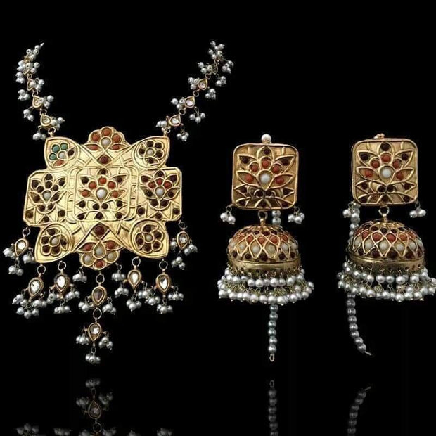 Kundan Mala Necklace Set with Multi Stones