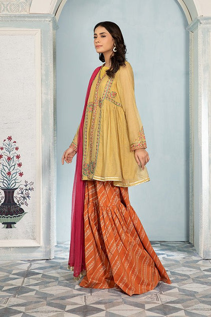 Pakistani Dress in Open Short Frock and Gharara Style