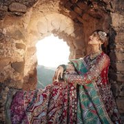 Latest Pakistani Red Bridal Dress in Pishwas Style