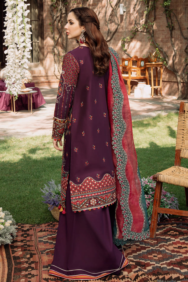 Latest Purple Pakistani Dress in Kameez Trouser Dupatta Style
