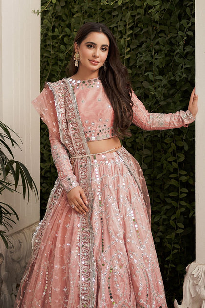 Tea Pink Lehenga Choli and Dupatta Dress for Bride
