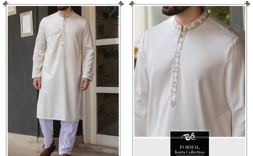 Latest Pakistani Off White Mens Kurta with Gala work Men15