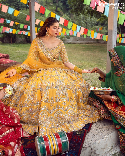 Pakistani Bridal Yellow Lehenga Choli Dress #BS529