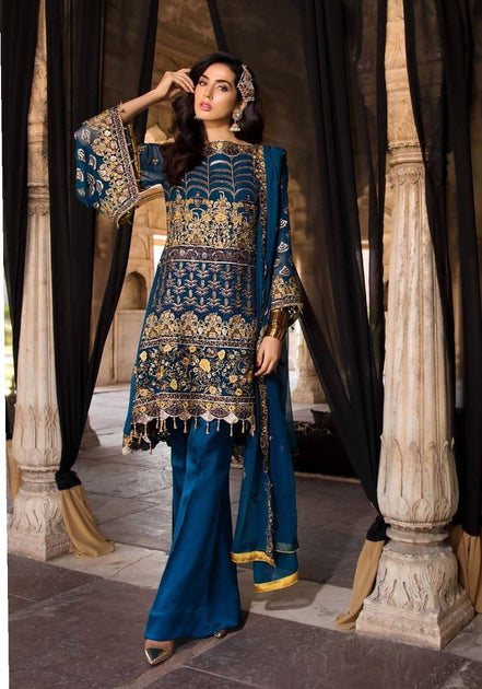 Luxe Touch Pakistani Royal Blue Chiffon Color Festive Wear Nameera by Farooq Luxe Touch Pakistani Royal Blue Chiffon Color Festive Wear Nameera by Farooq