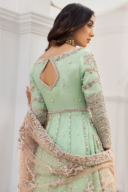Mint Green Lehenga with Front Open Gown Pakistani Dress MEDIUM Mint Green Lehenga with Front Open Gown Pakistani Dress MEDIUM