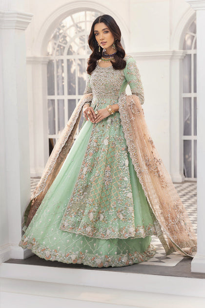 Mint Green Lehenga with Front Open Gown Pakistani Dress – Nameera